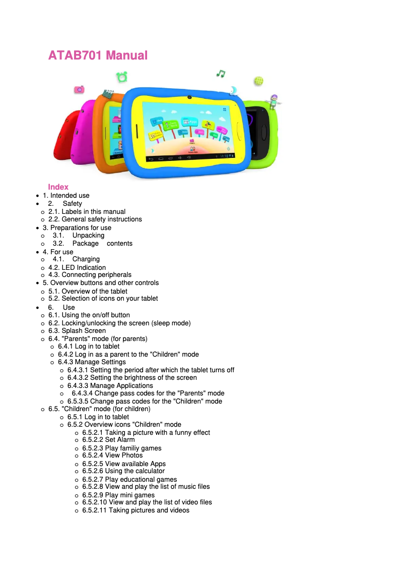 First page image of the manual for ATAB701PO