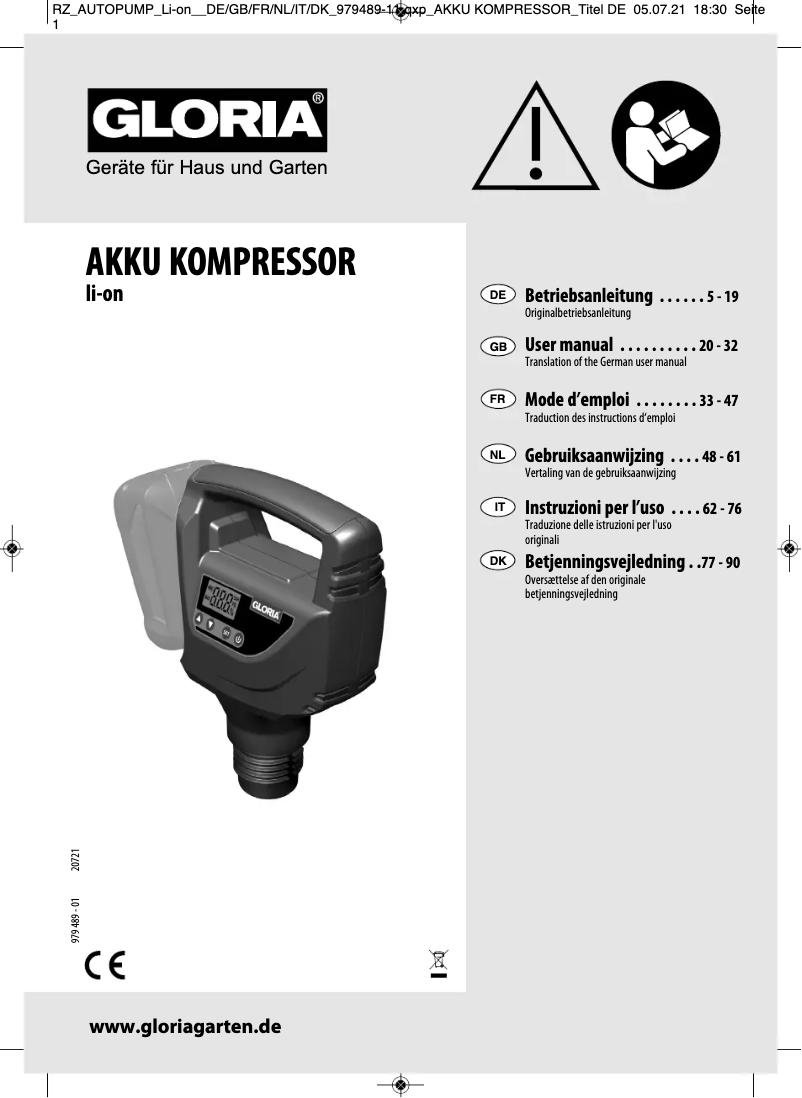 First page image of the manual for Akku-Kompressor li-on