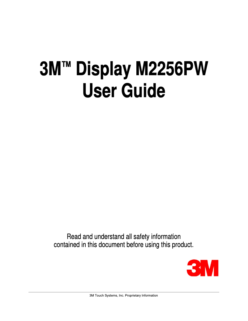 Page 1 of the manual User Manual 3M M2256PW