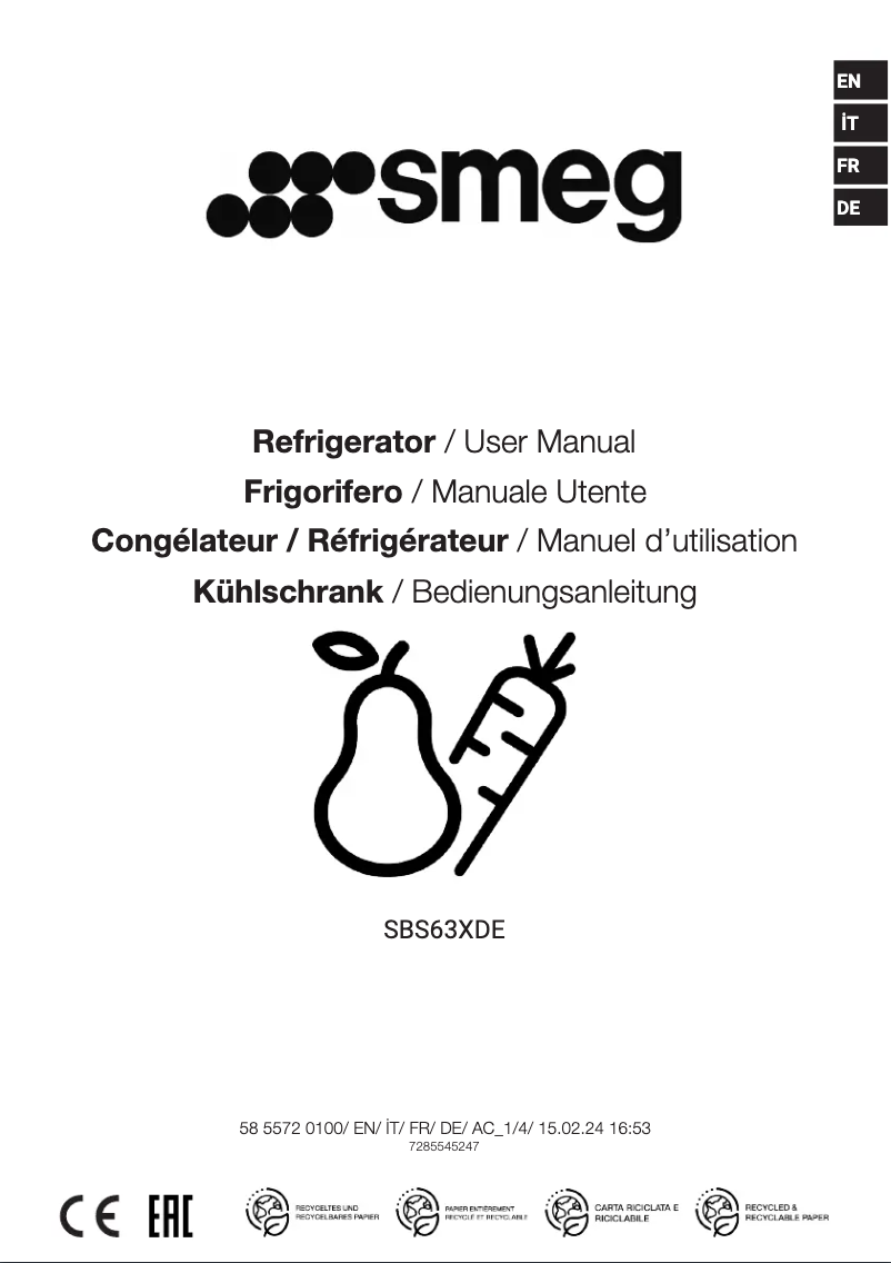 First page image of the manual for SBS63XDE