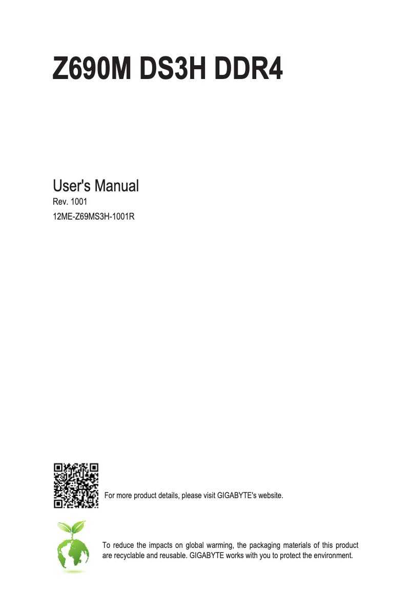 Page 1 of the manual User Manual Gigabyte Z690M DS3H DDR4
