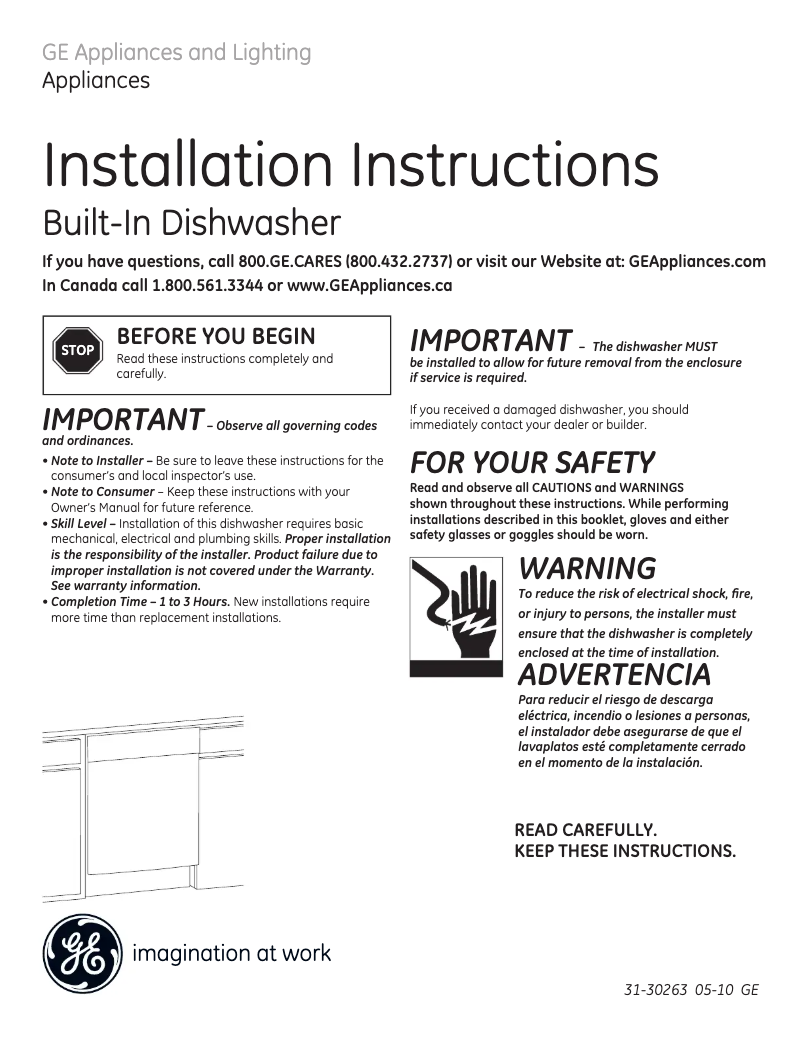 Page 1 of the manual Installation Guide GE GLDT696TSS