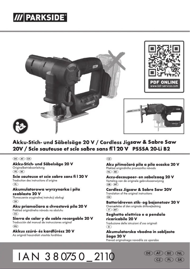 Page 1 of the manual User Manual Parkside PSSSA 20-Li B2