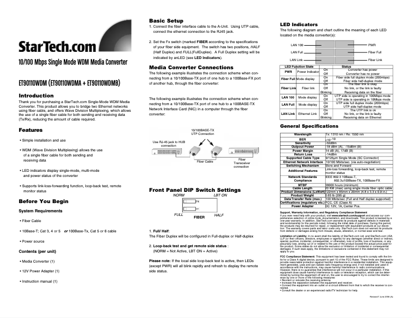 Page 1 of the manual User Manual StarTech.com ET90110WDM