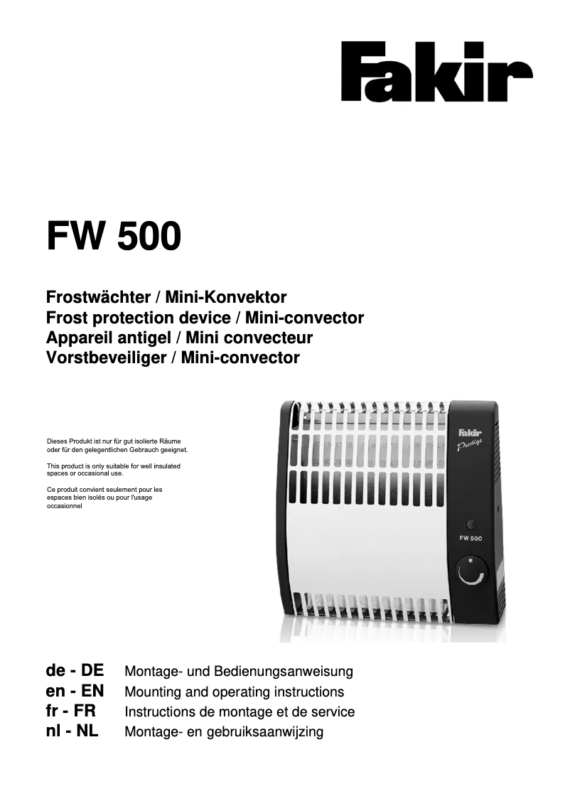 Page 1 of the manual User Manual Fakir Prestige HF 500