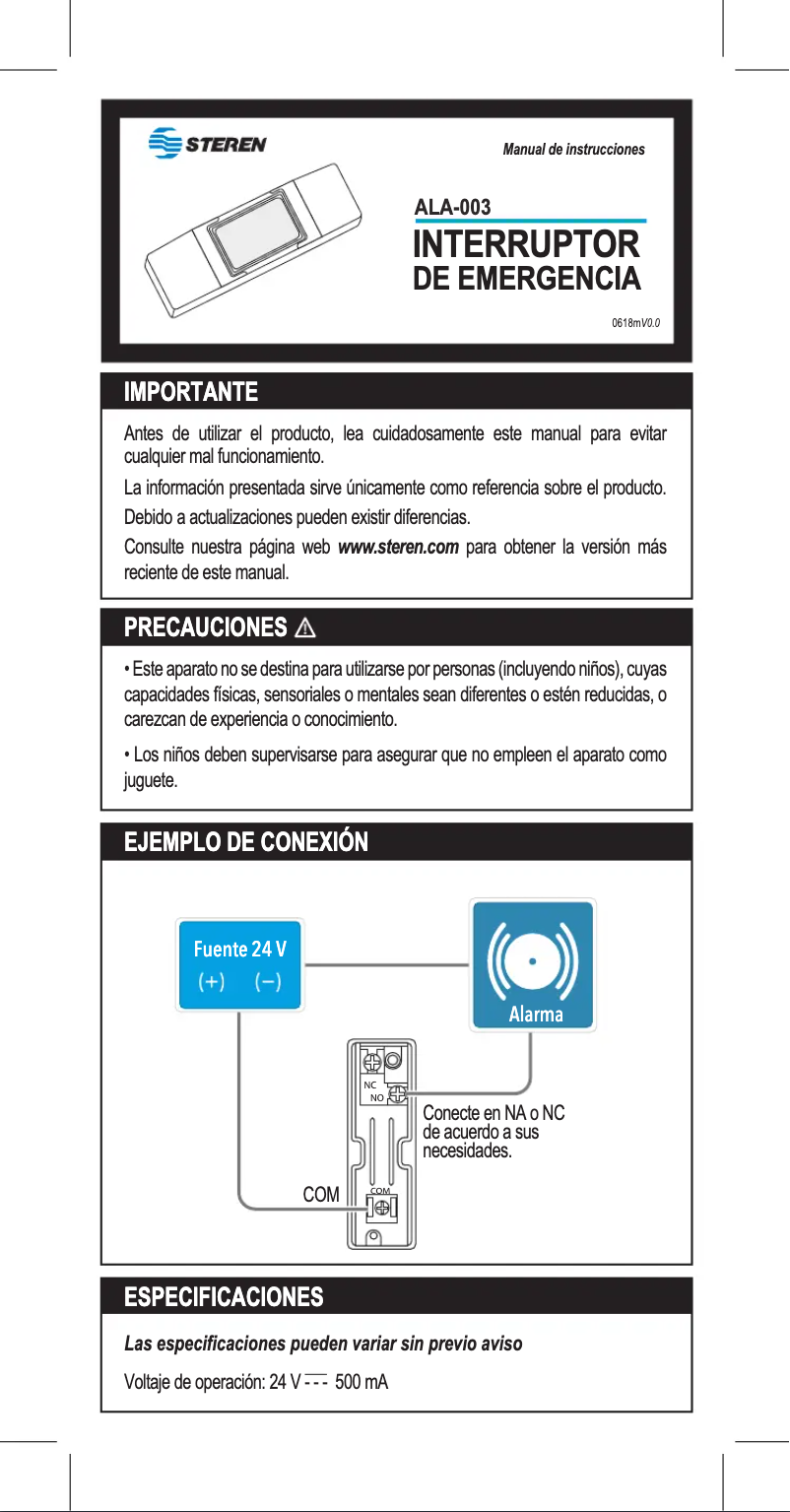 First page image of the manual for ALA-003