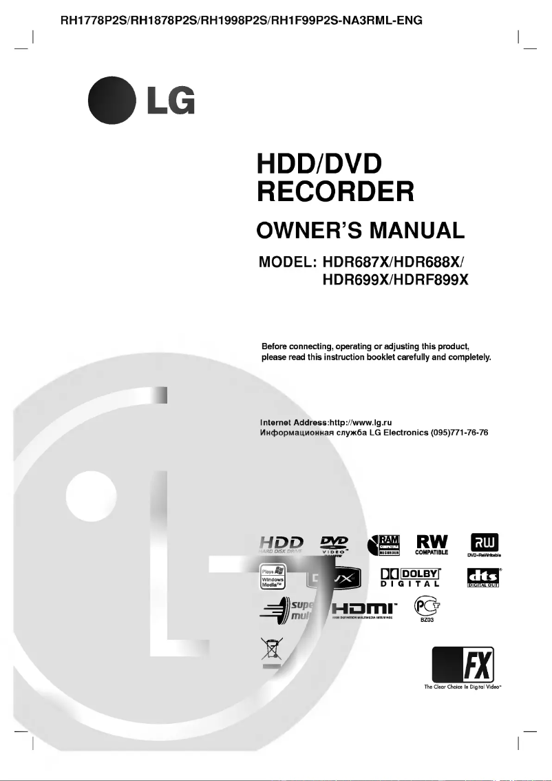 First page image of the manual for HDRF899X