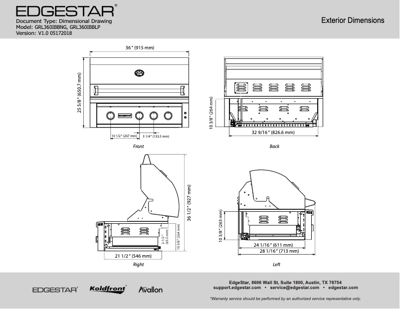 Page 1 of the manual Technical Sheet EdgeStar GRL360IBBNG