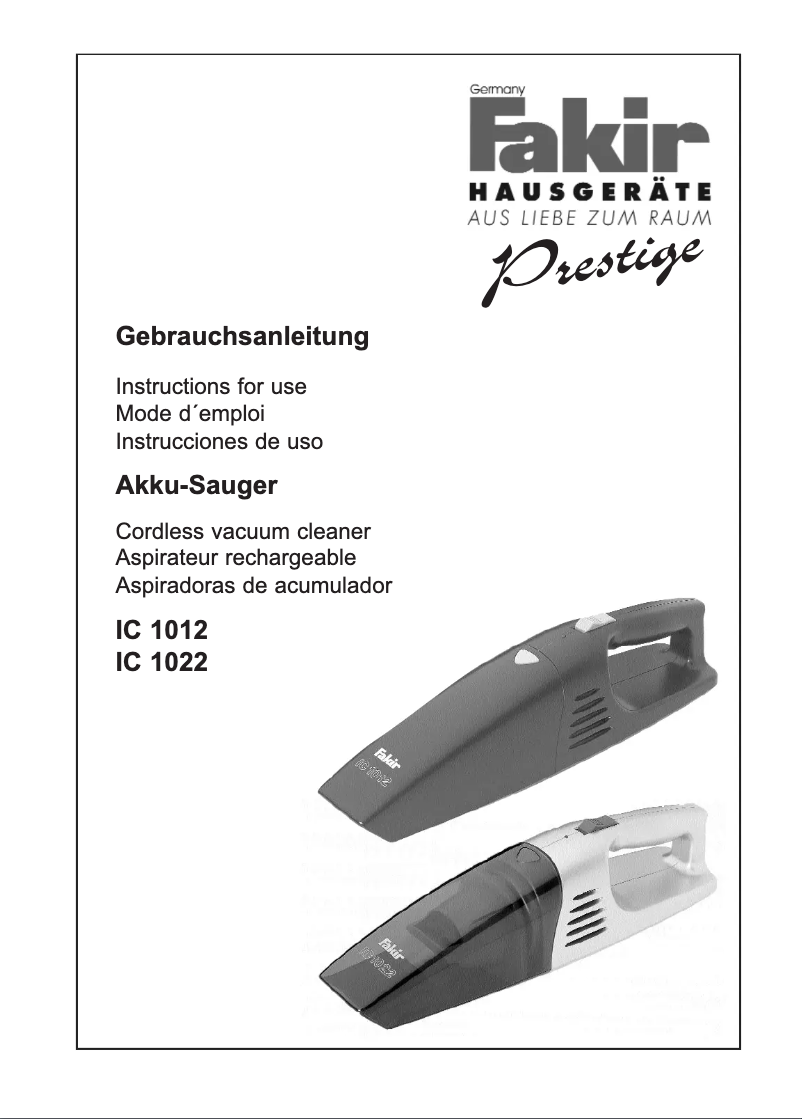 Page 1 of the manual User Manual Fakir IC 1022