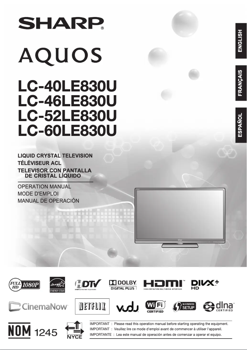 Page 1 of the manual User Manual Sharp LC-46LE830U