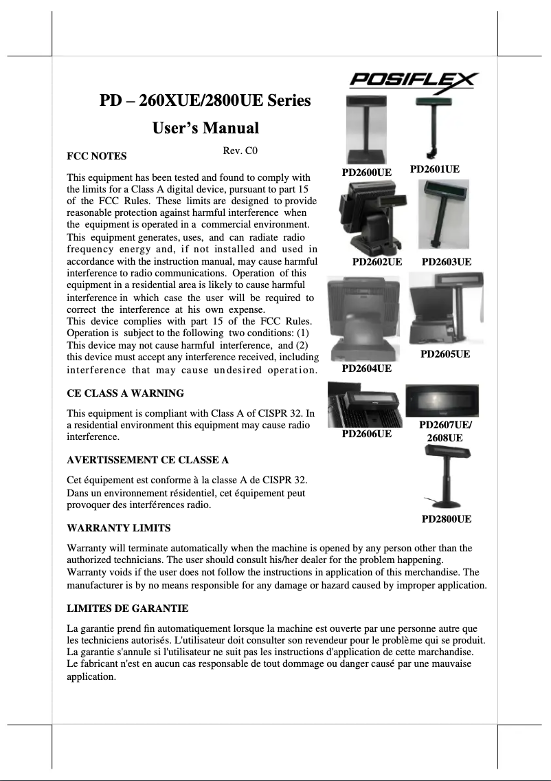 Page 1 of the manual User Manual Posiflex PD-2600UE