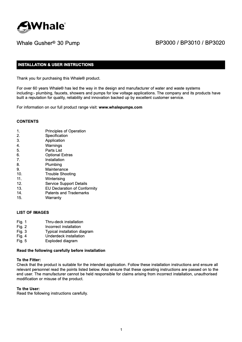 First page image of the manual for Gusher 30