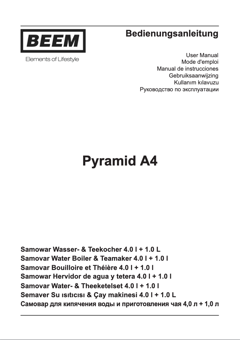 First page image of the manual for Pyramid A4