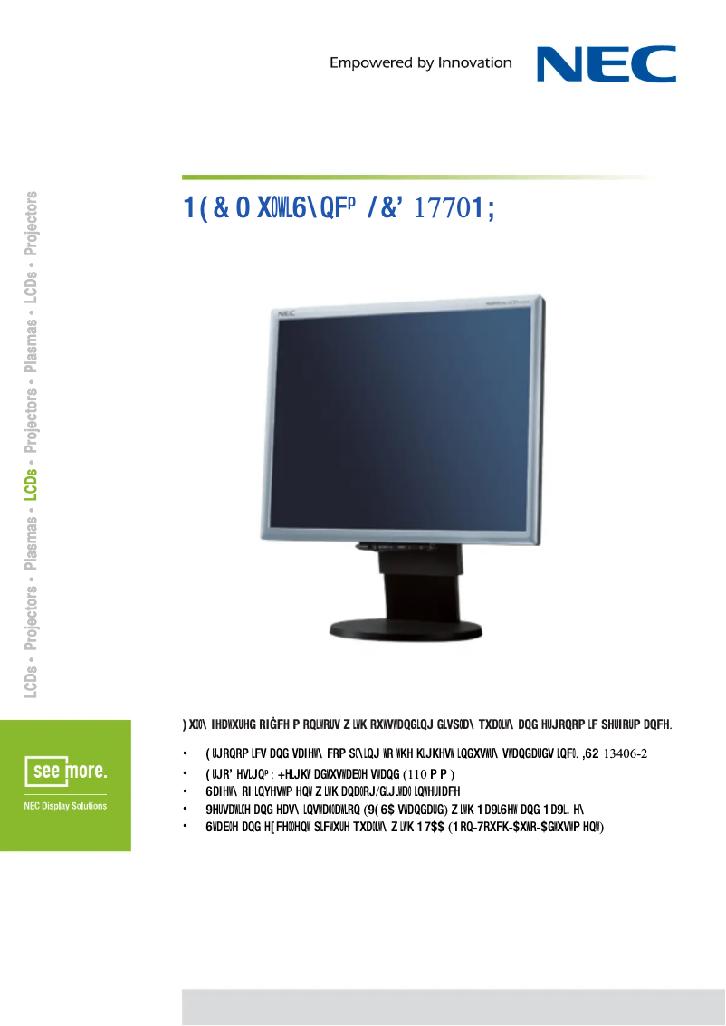Page 1 of the manual Technical Sheet NEC MultiSync LCD1770NX