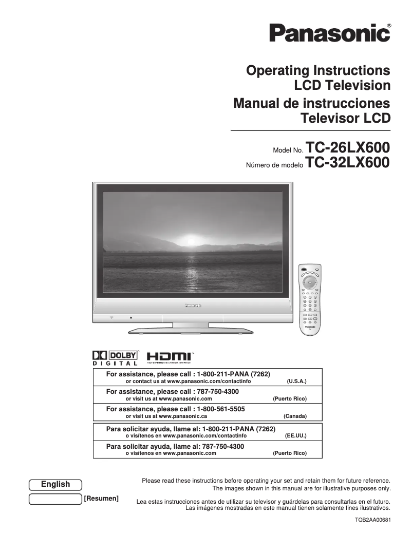 Page 1 of the manual User Manual Panasonic TC-26LX600