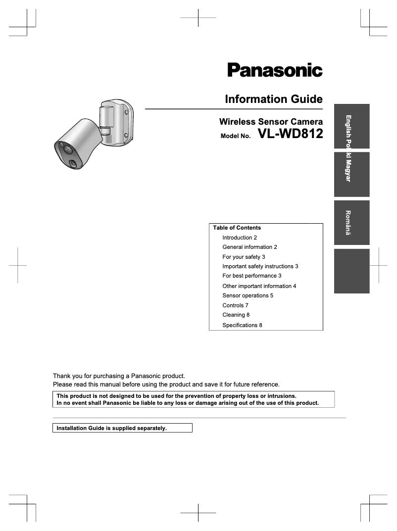 Page 1 of the manual User Manual Panasonic VL-WD812