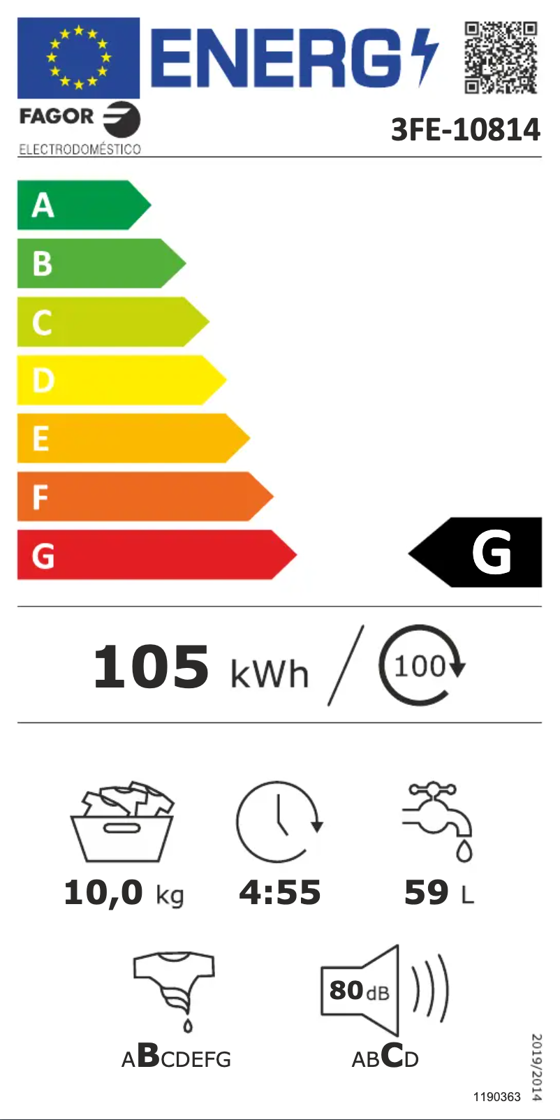 Page 1 of the manual Energy Label Fagor 3FE-10814