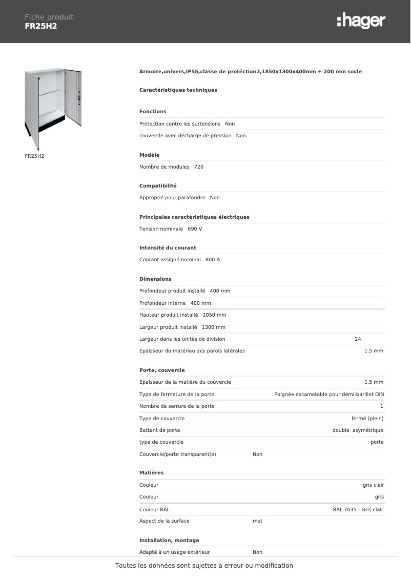 First page image of the manual for FR25H2