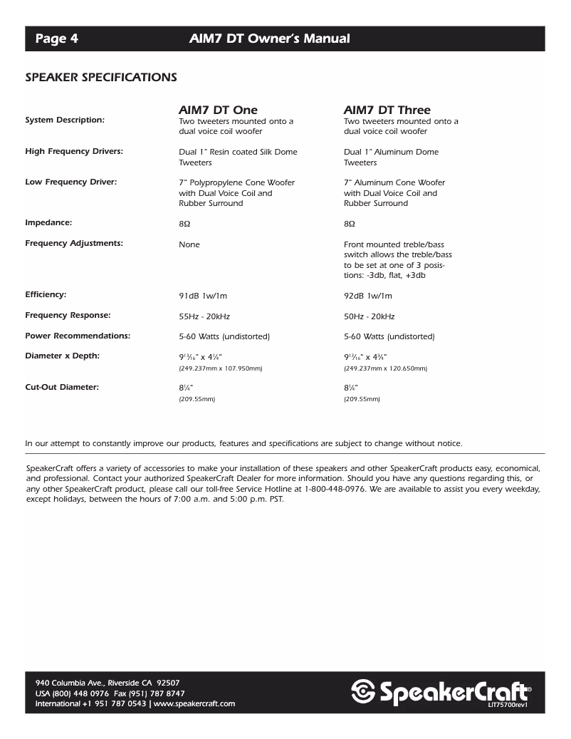 Page 1 of the manual User Manual SpeakerCraft AIM8 DT
