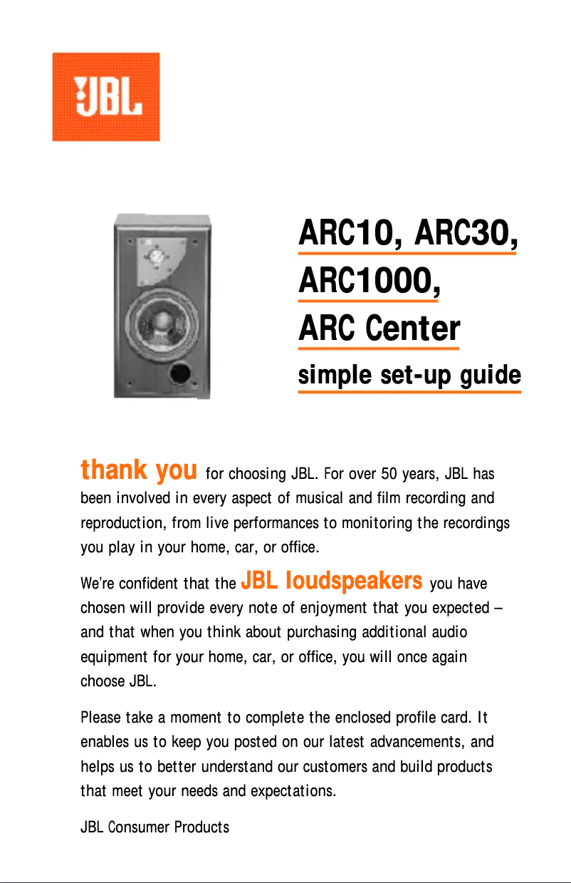 Page 1 of the manual User Manual JBL ARC10
