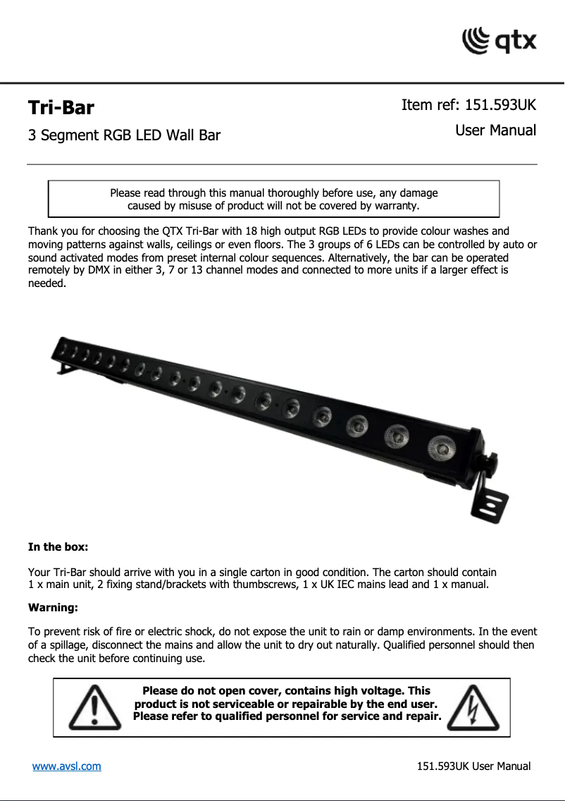 First page image of the manual for Tri-Bar