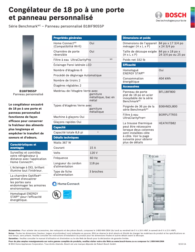 Page 1 of the manual Technical Sheet Bosch B18IF905SP