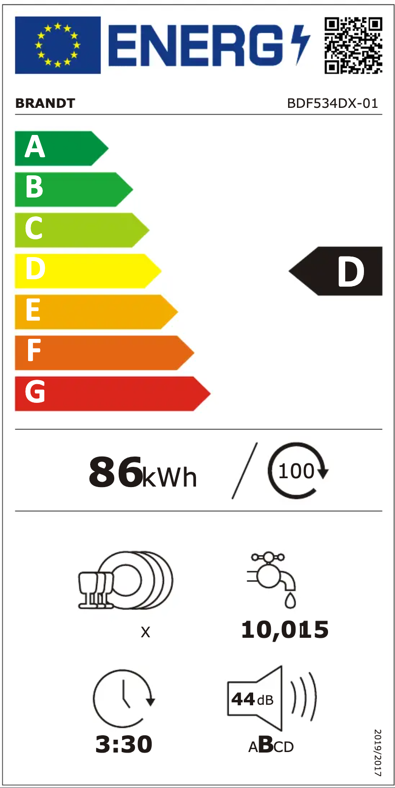 Page 1 of the manual Energy Label Brandt BDF534DX