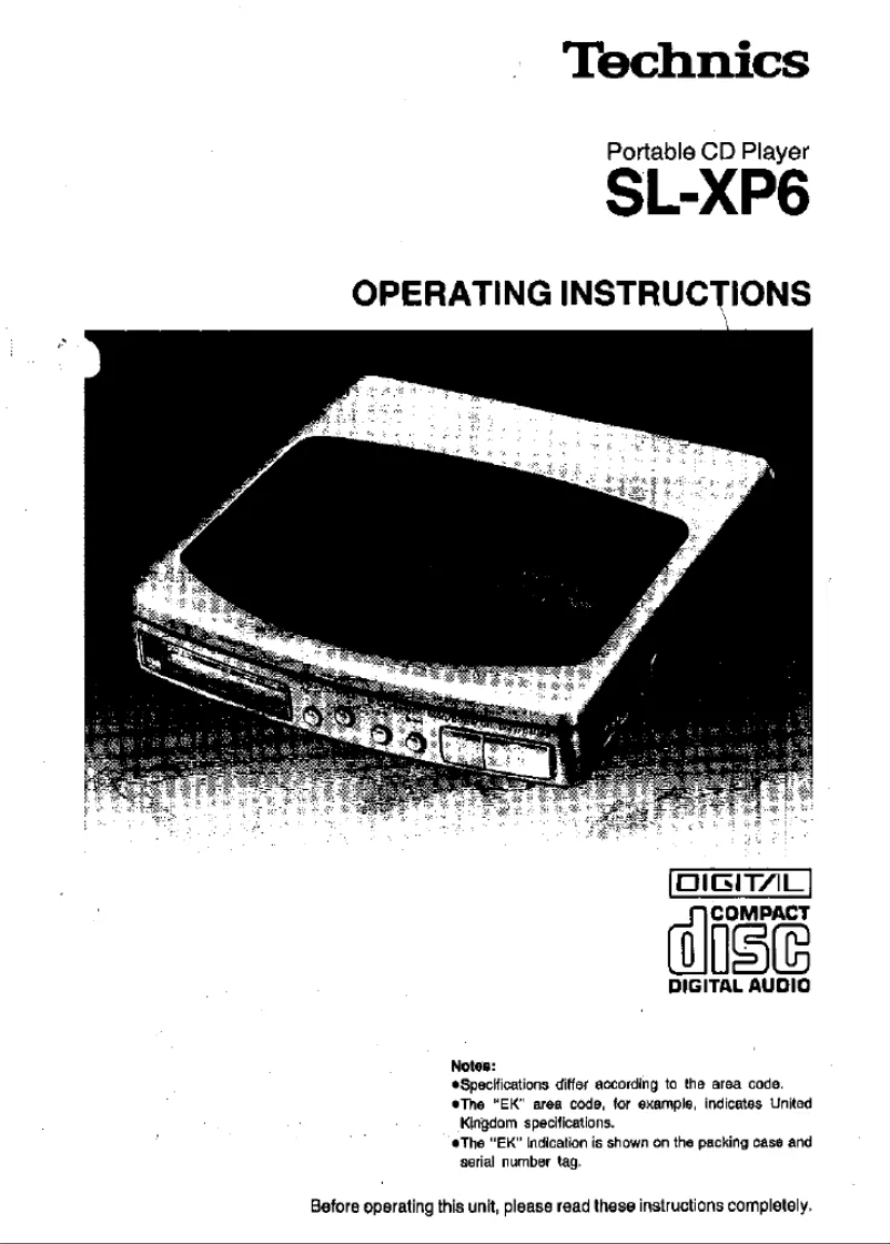 First page image of the manual for SL-XP1