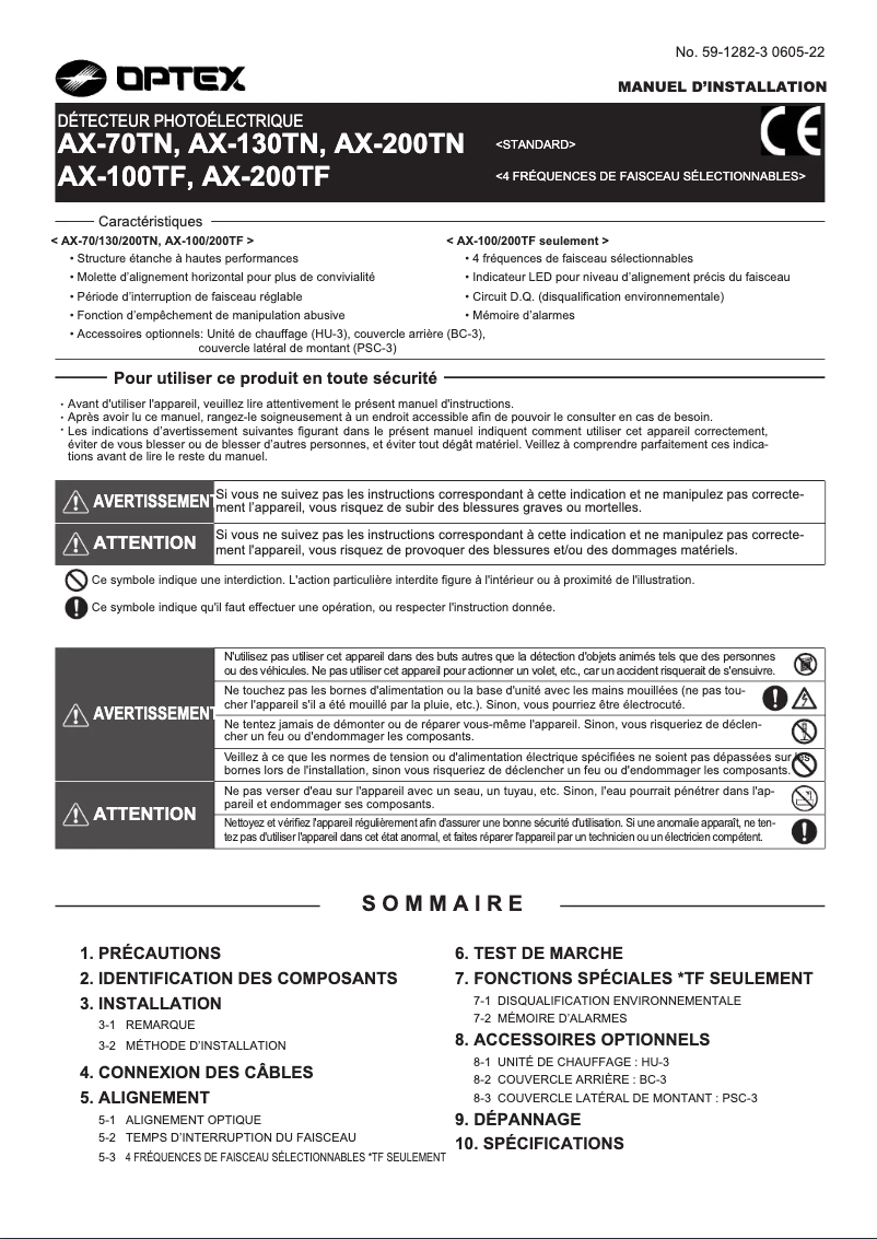 Page 1 of the manual User Manual Optex AX-200TN
