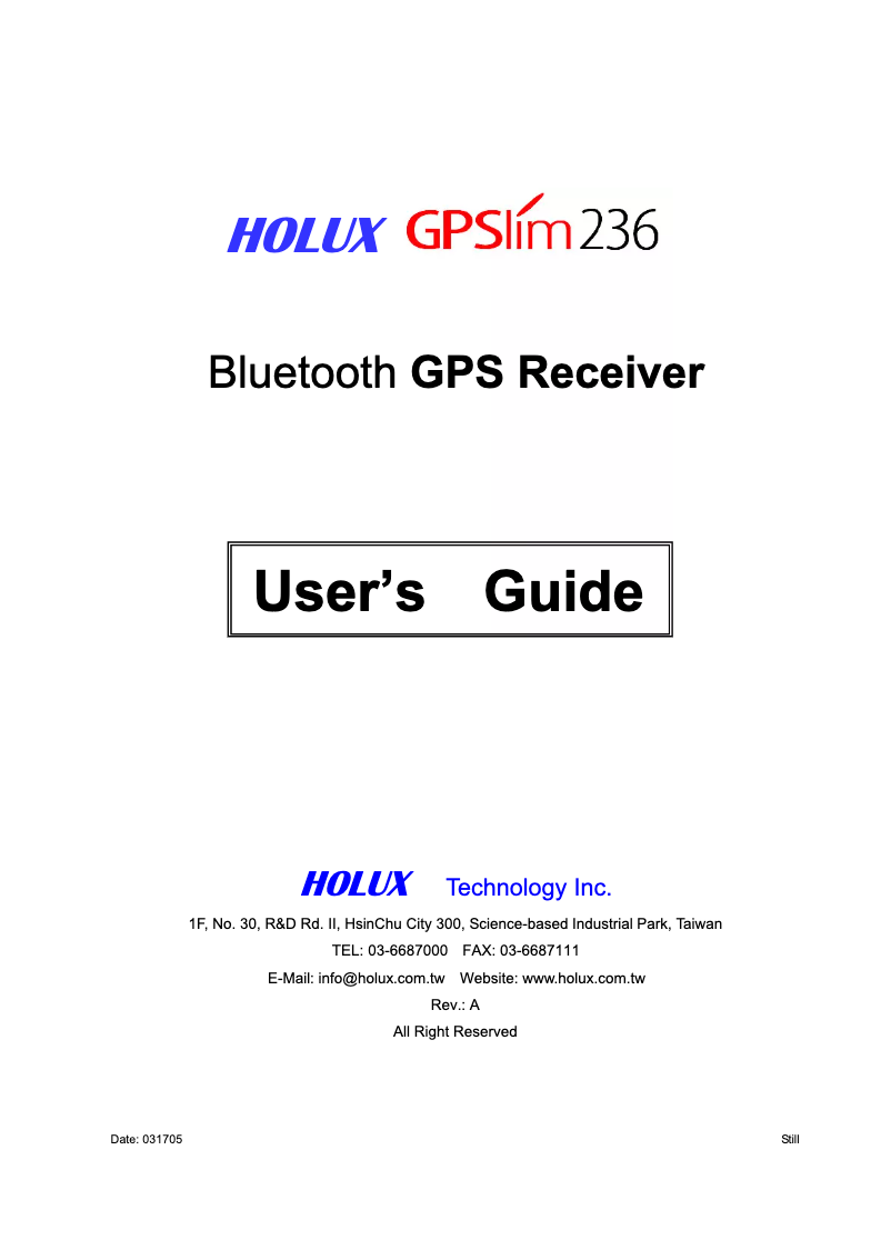 Image de la première page du manuel de l'appareil GPSlim236