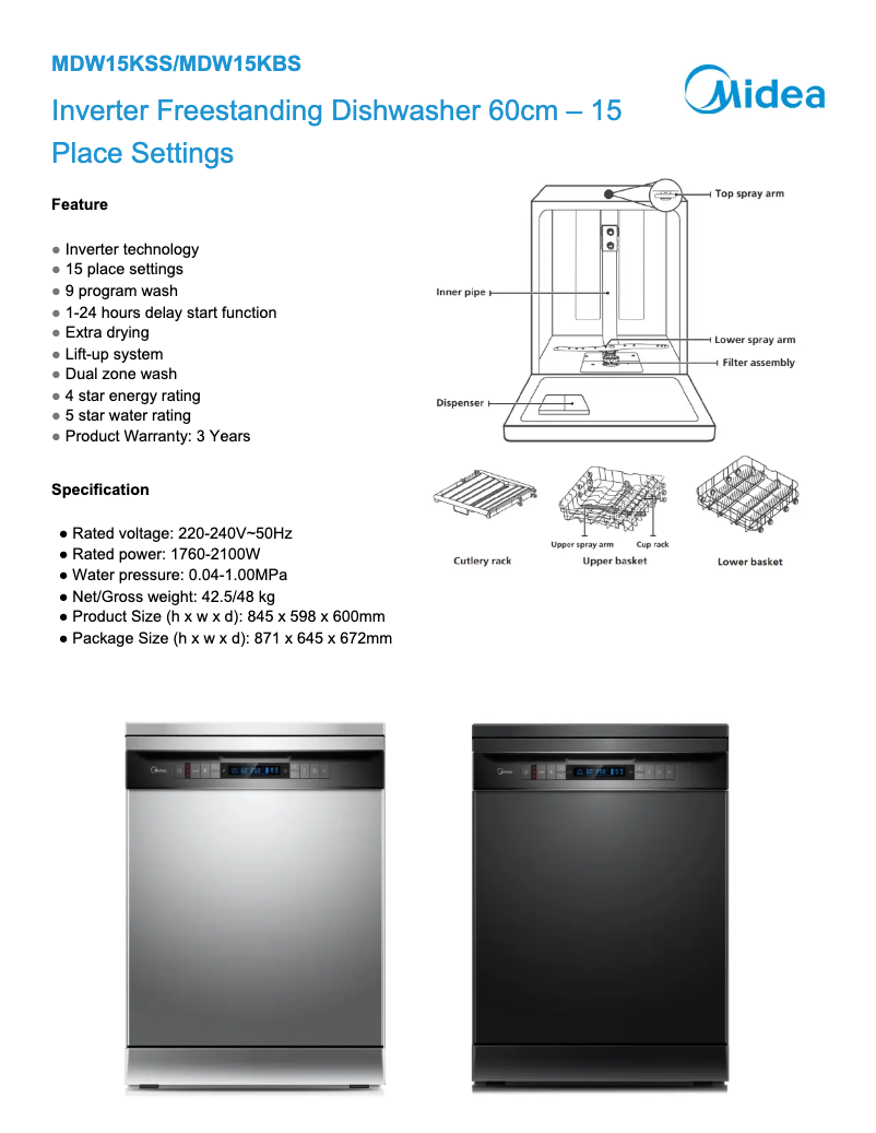 First page image of the manual for MDW15KBS