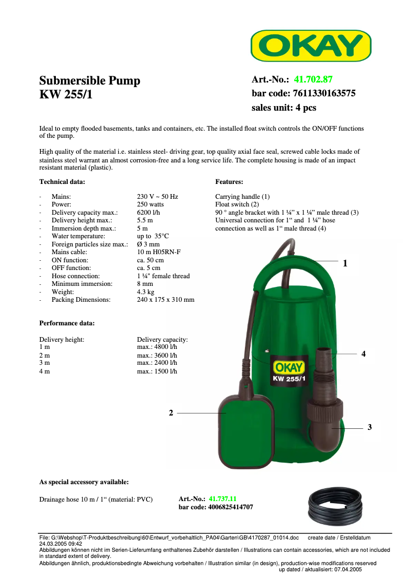 First page image of the manual for KW 255/1