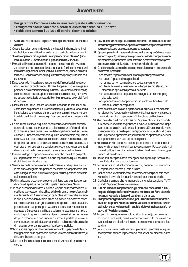 Page 1 of the manual User Manual Ariston Thermo CP 78S F8
