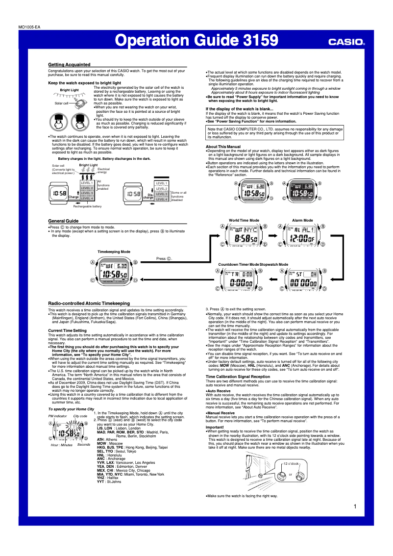 First page image of the manual for G-Shock Classic GW-M5610-1ER