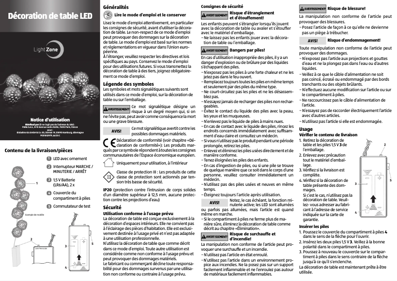 Page 1 of the manual User Manual LightZone PCW-01