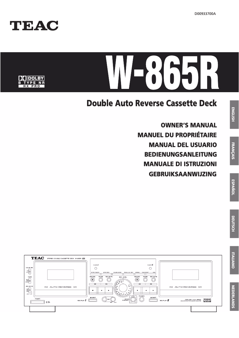 First page image of the manual for W-865R