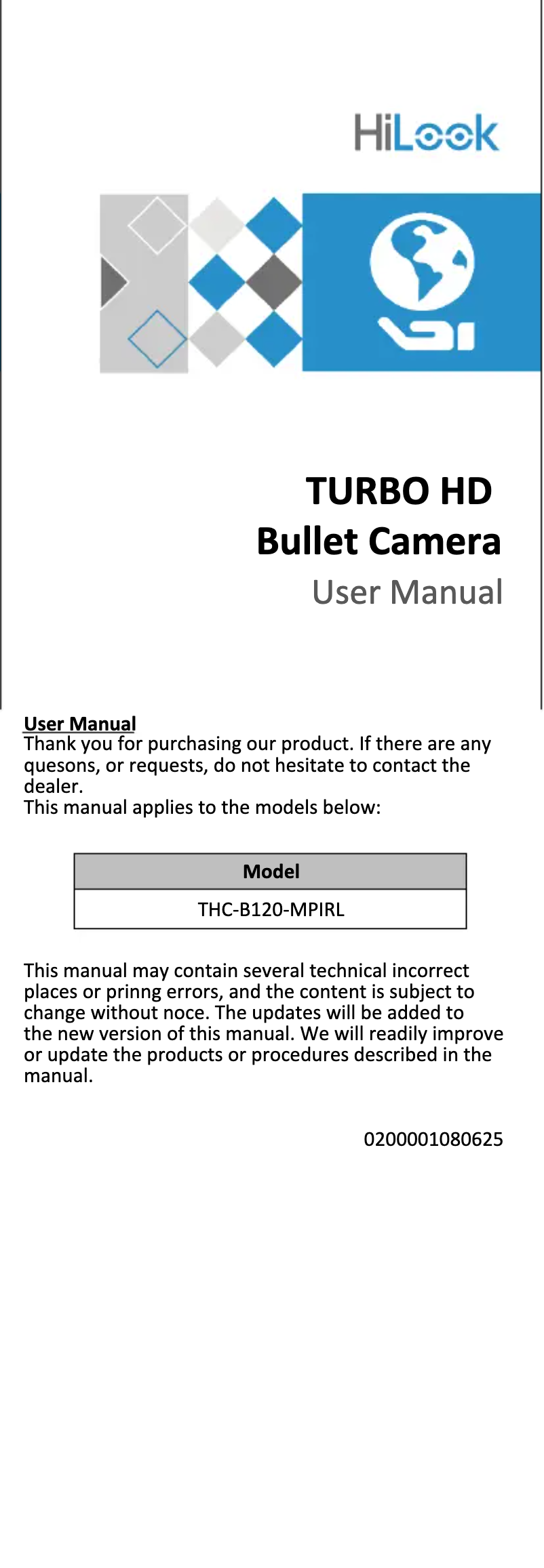 Page 1 of the manual User Manual Hikvision THC-B120-MPIRL