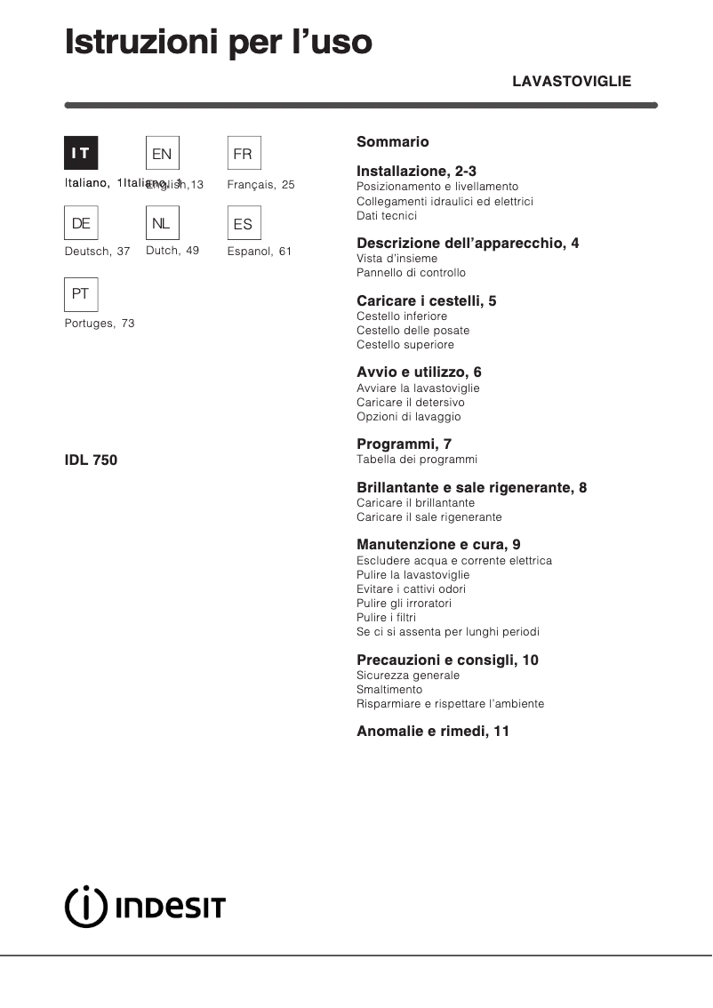 First page image of the manual for IDL 750 S EU.2