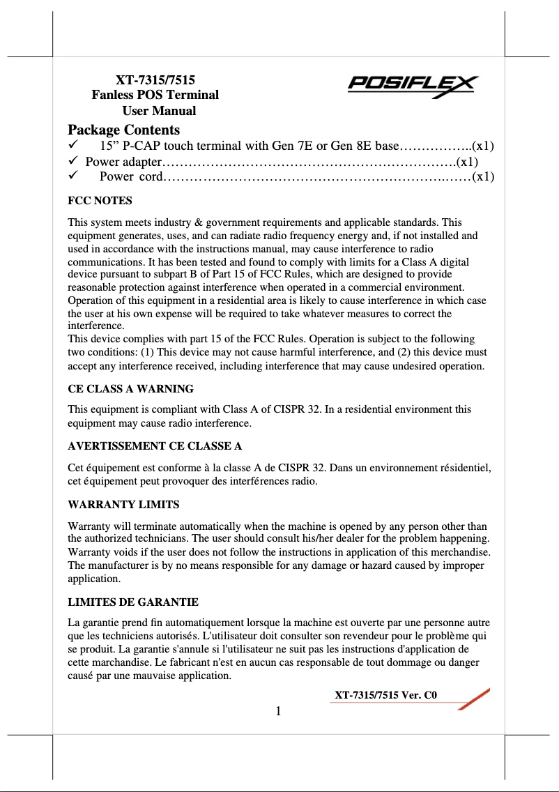 First page image of the manual for XT-7515