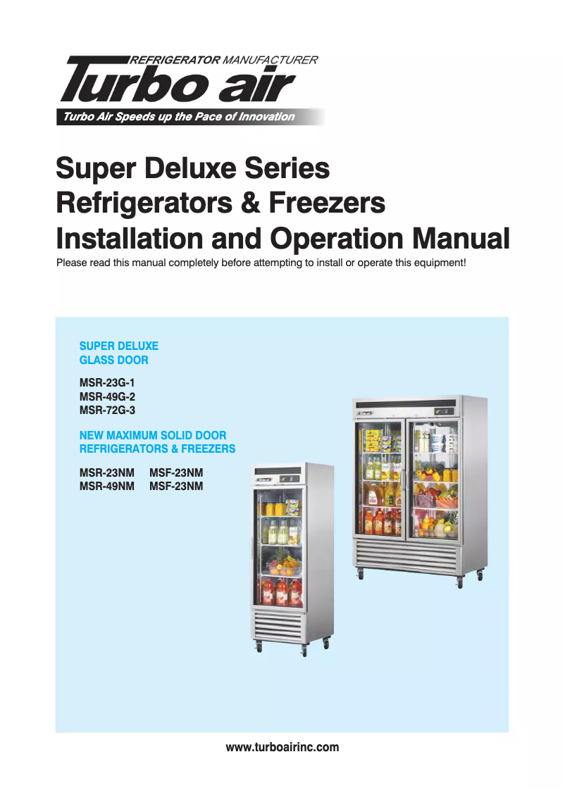 Page 1 of the manual Use and Maintenance Manual Turbo air MSR-23G-1