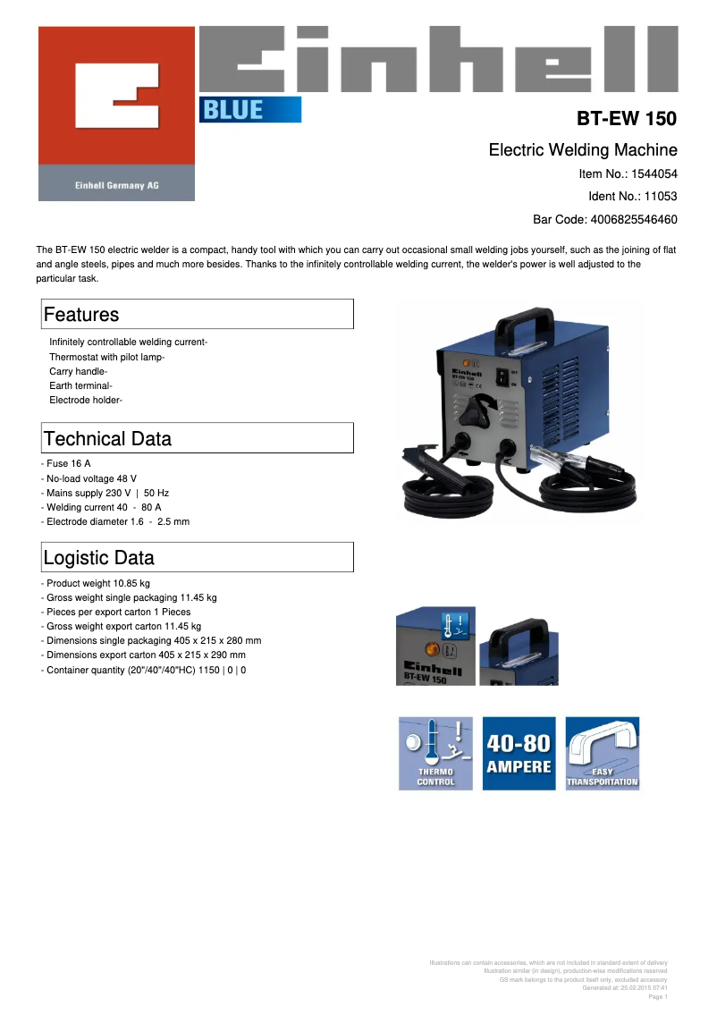 Page 1 of the manual User Manual Einhell BT-EW 150