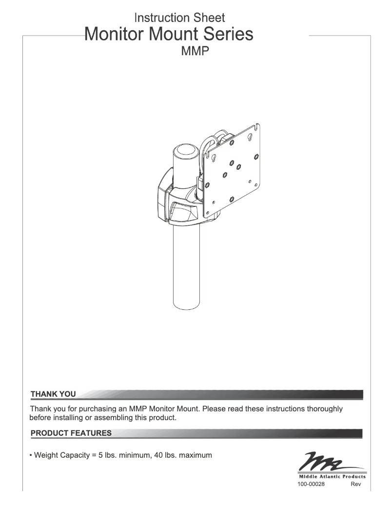 First page image of the manual for MM-P-100-BK