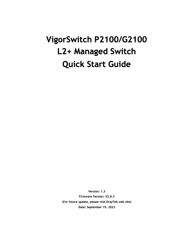 Page 1 of the manual Quick Start Guide Draytek VigorSwitch P2100