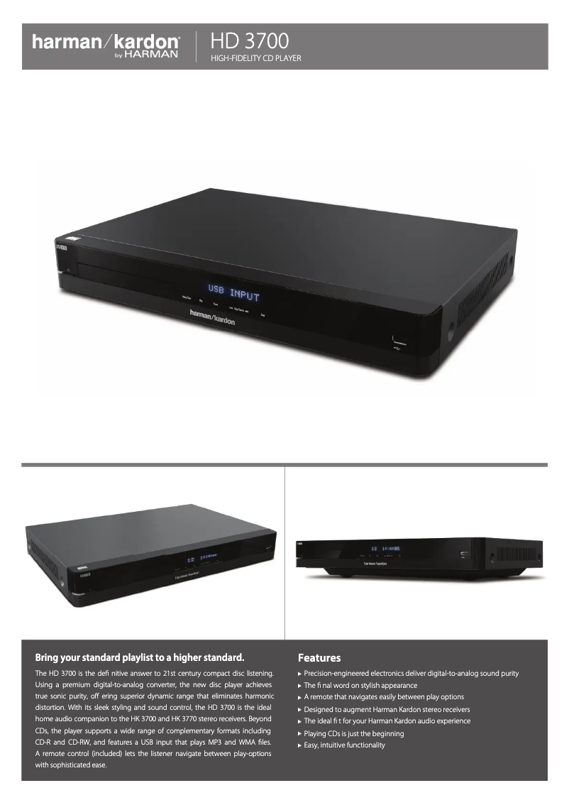 Page 1 of the manual Technical Sheet Harman Kardon HD 3700