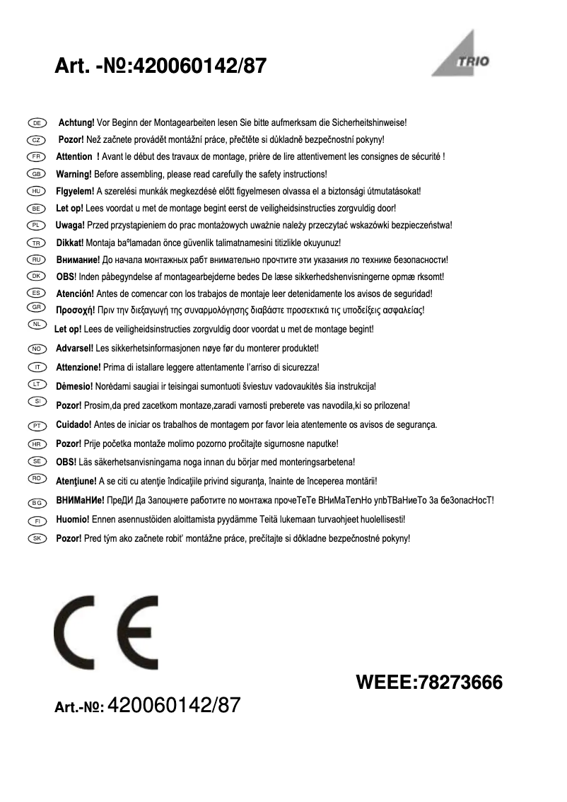 Page 1 of the manual User Manual Trio Lighting Hudson