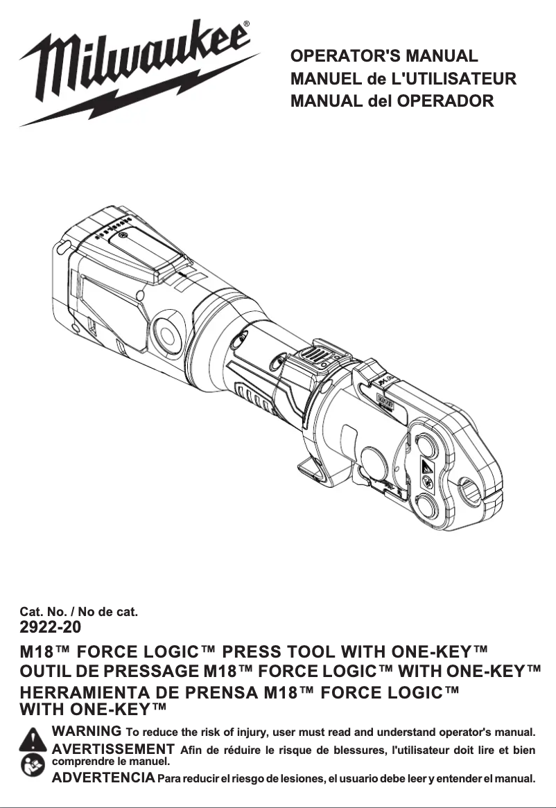 Page 1 of the manual User Manual Milwaukee M18 Force Logic ONE-KEY 2922-22