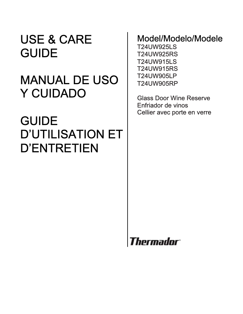 Page 1 of the manual Use and Maintenance Manual Thermador T24UW915LS