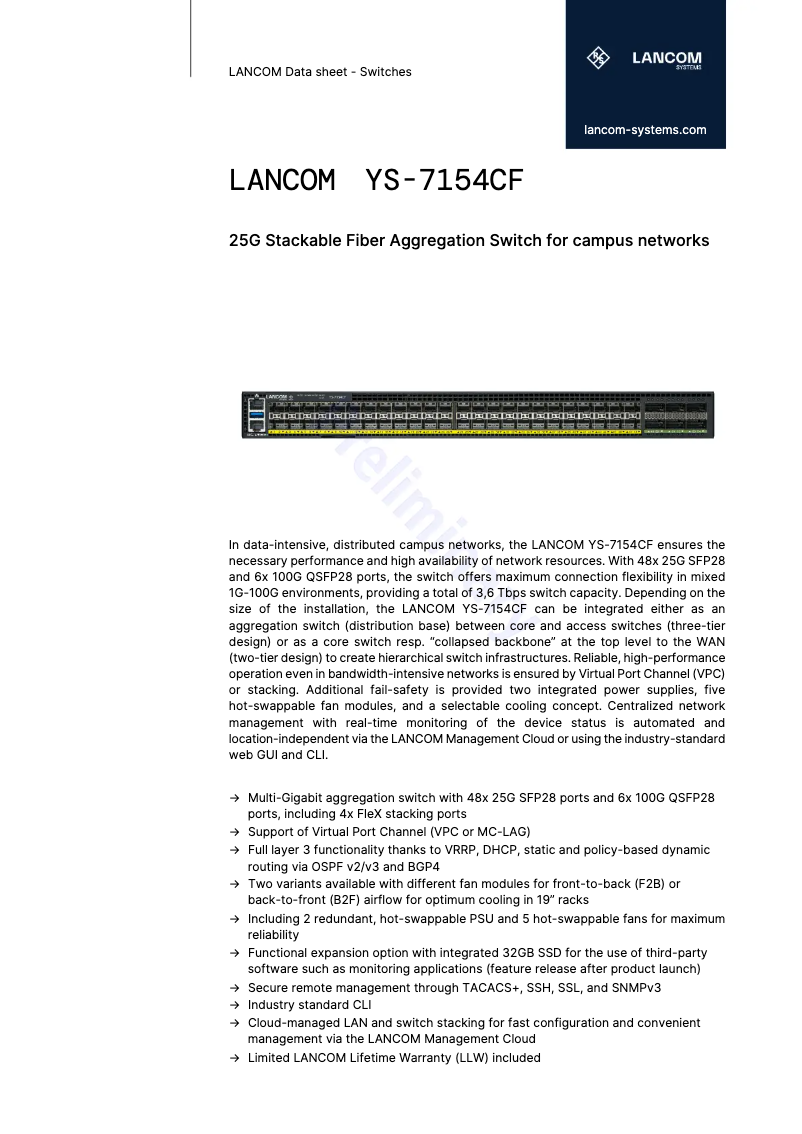 Page 1 de la notice Fiche technique Lancom YS-7154CF