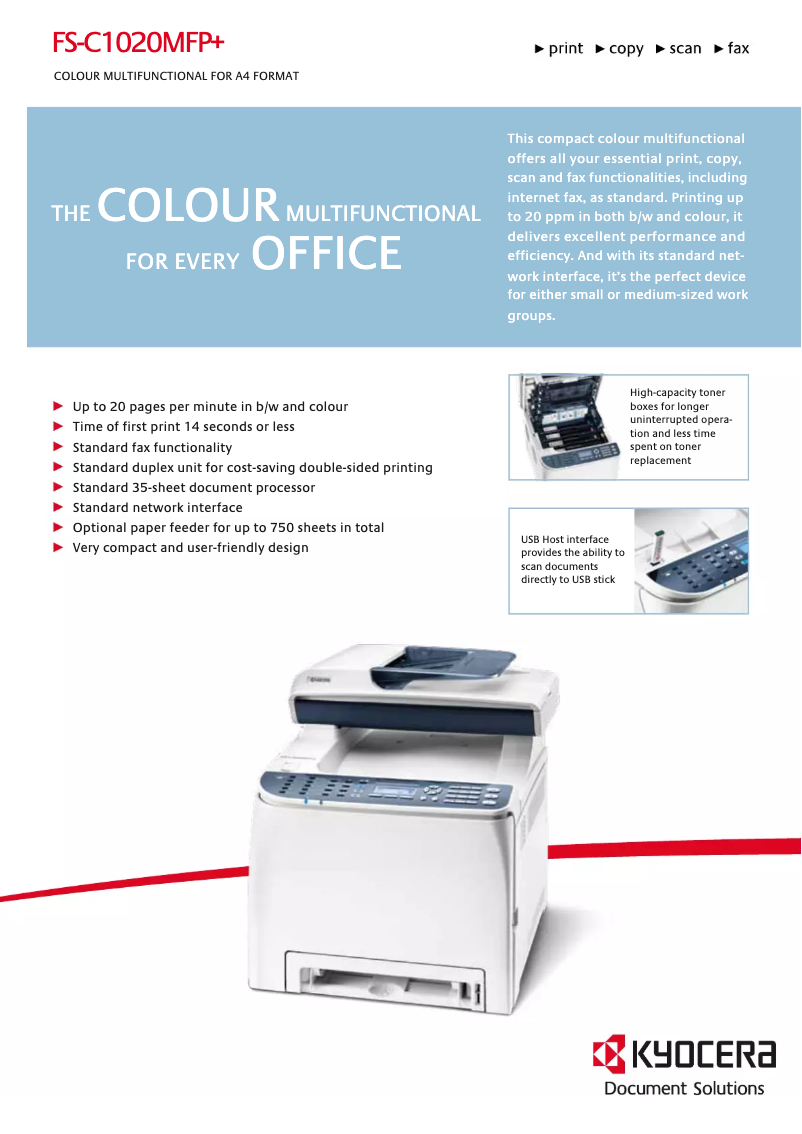 Page 1 of the manual Technical Sheet Kyocera FS-C1020MFP+