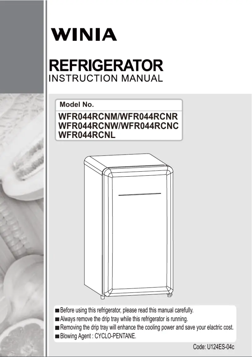 Page 1 of the manual User Manual Winia WFR044RCNC